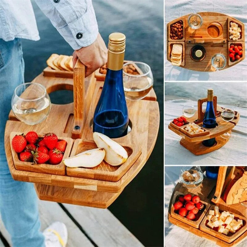 Hopfällbart Picknickbord i Trä för Vin och Ost