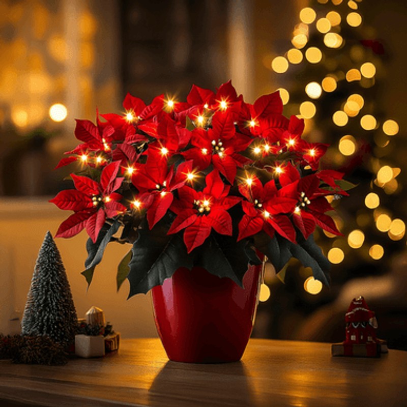 Juldekoration - Elektrisk poinsettia med inbyggda LED-lampor