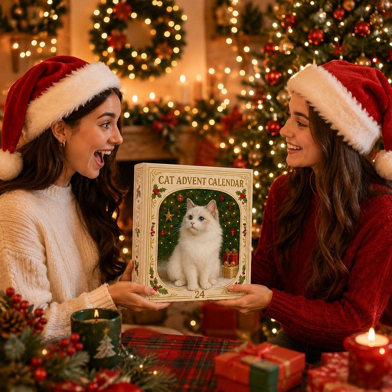 Julkalender för kattälskare 2026 - 24 dekorationer med kattmotiv