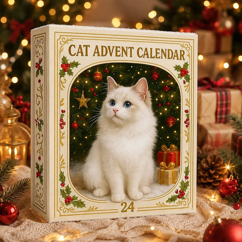 Julkalender för kattälskare 2026 - 24 dekorationer med kattmotiv