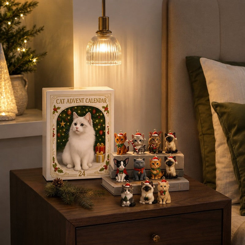 Julkalender för kattälskare 2026 - 24 dekorationer med kattmotiv