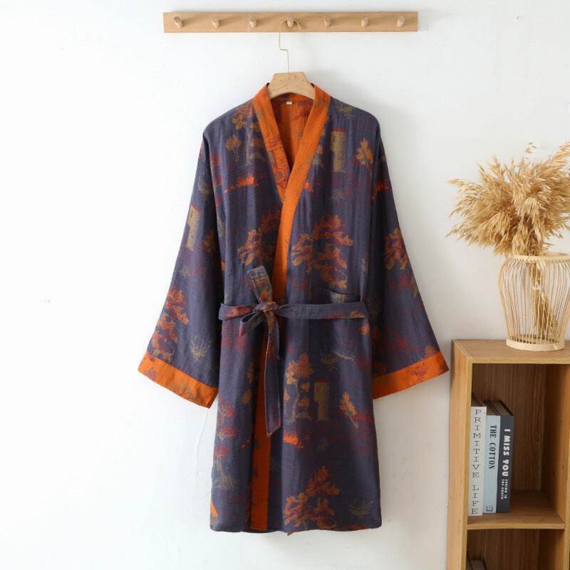 Kimono Badjas - V-hals met Landschapsprint