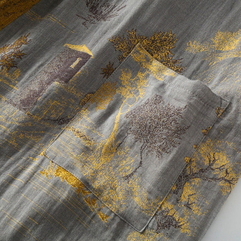 Kimono Badjas - V-hals met Landschapsprint
