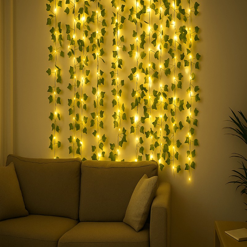 LED-ljusslinga med lövdekorationer