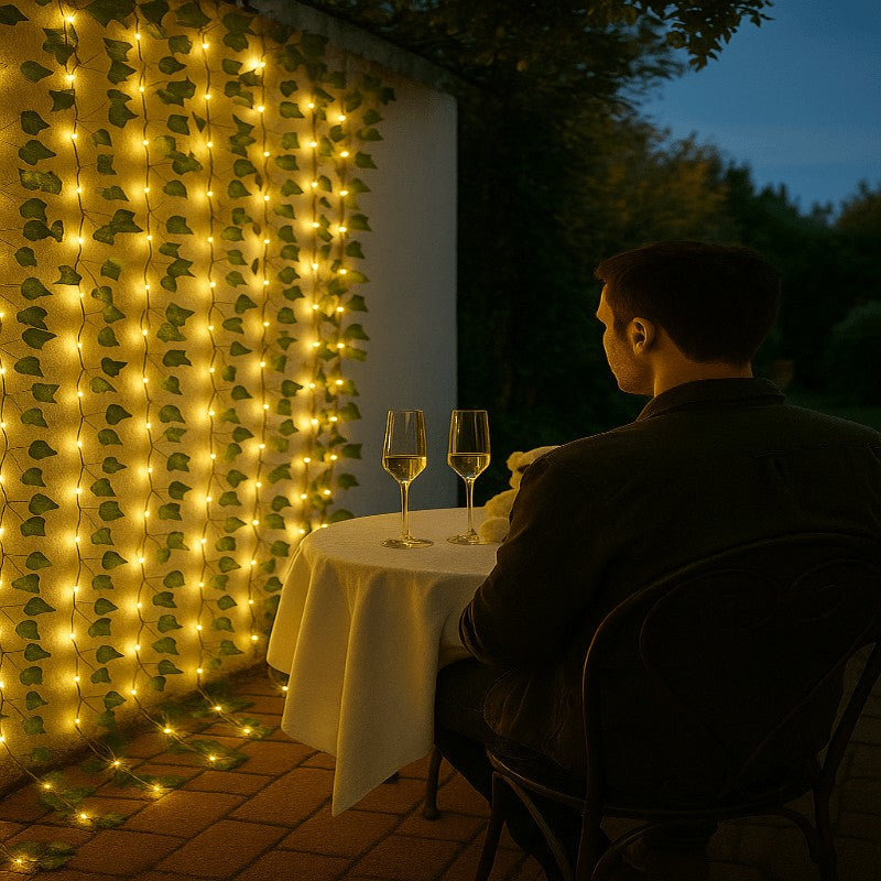 LED-ljusslinga med lövdekorationer