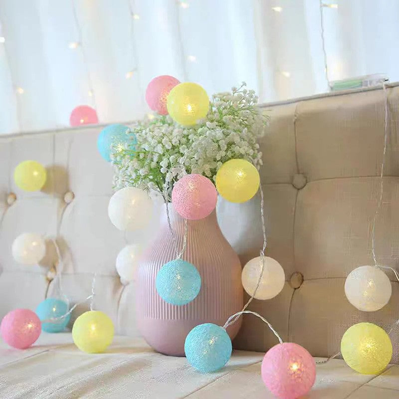 Ljusgarland med bomullsbollar - LED-belysning