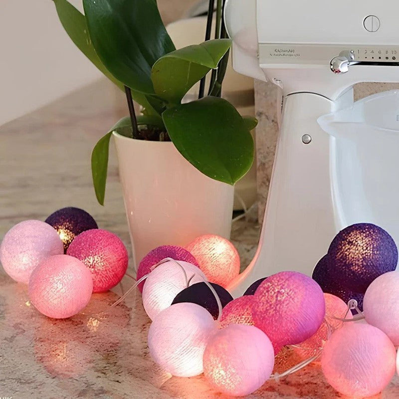 Ljusgarland med bomullsbollar - LED-belysning