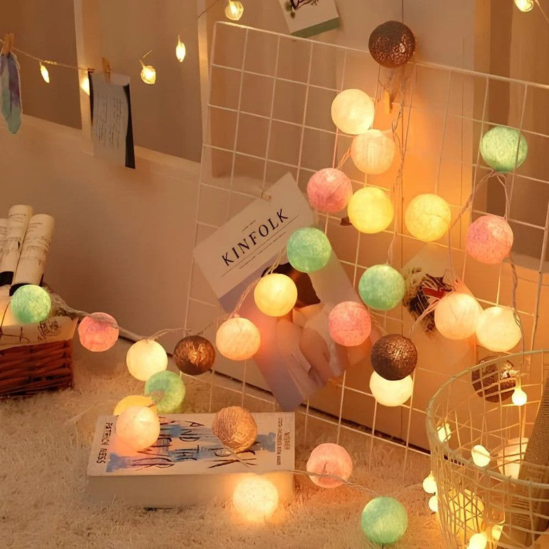 Ljusgarland med bomullsbollar - LED-belysning
