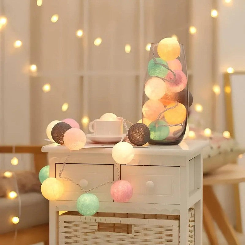 Ljusgarland med bomullsbollar - LED-belysning