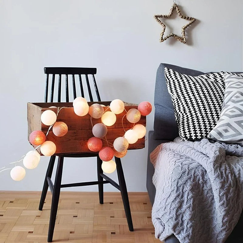 Ljusgarland med bomullsbollar - LED-belysning