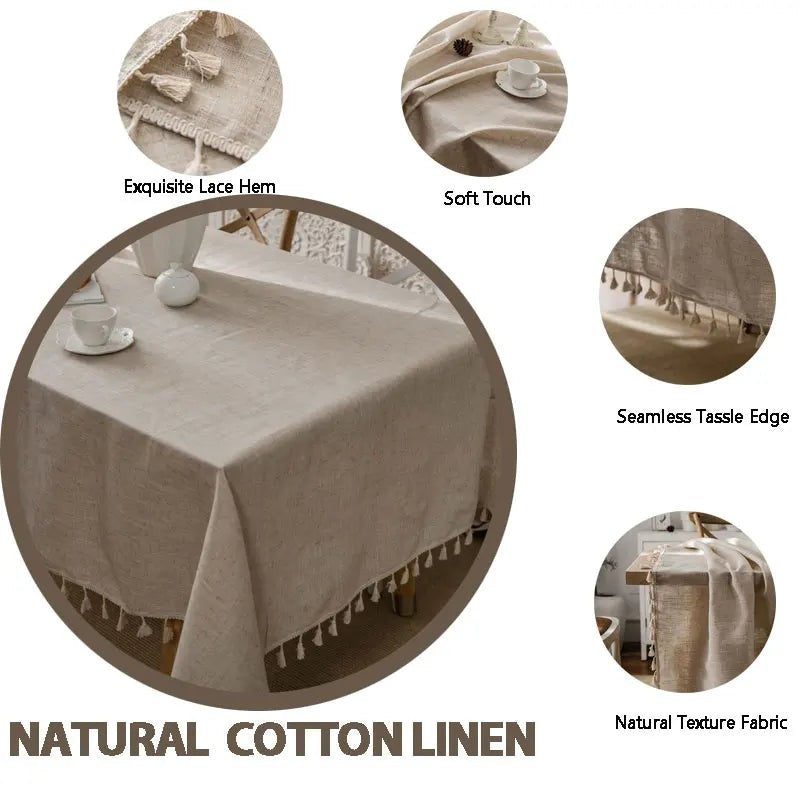 Rektangulärt bordsskynke med fransar - Naturlig beige