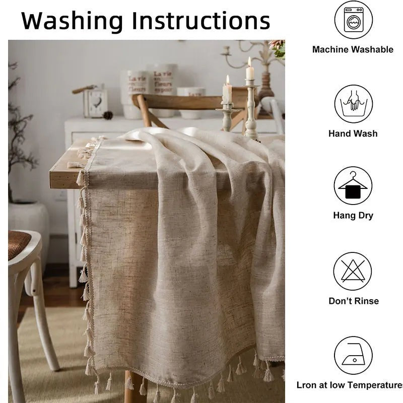 Rektangulärt bordsskynke med fransar - Naturlig beige