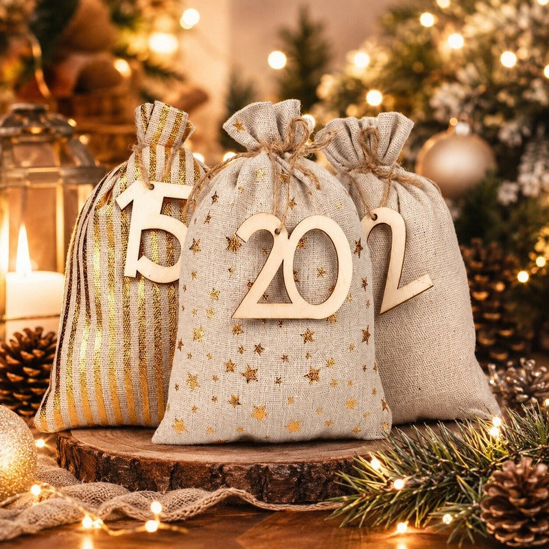 Set med 24 numrerade påsar till adventskalender