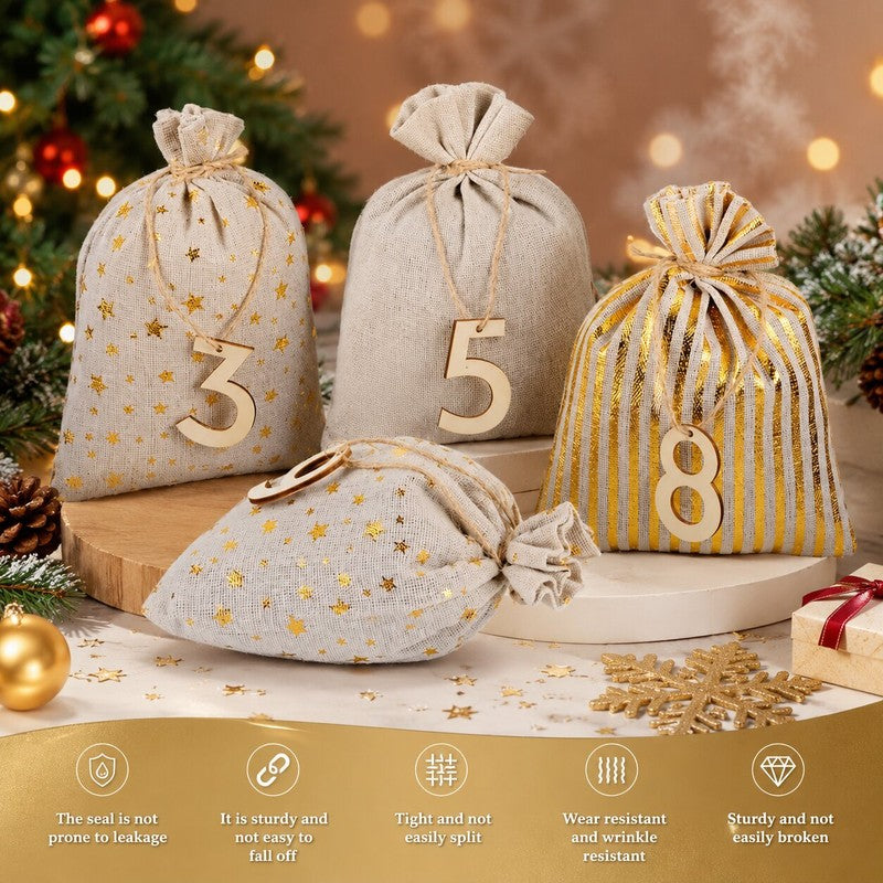 Set med 24 numrerade påsar till adventskalender