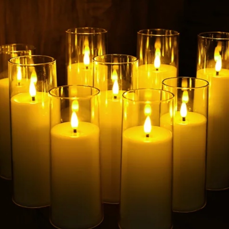 Set med 9 flammlösa LED-ljus - Fjärrkontroll och timerfunktion
