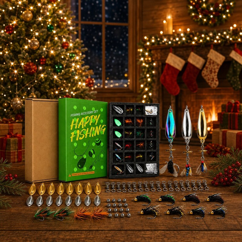 Set med fiskelures och tillbehör - Adventskalender för fiskare