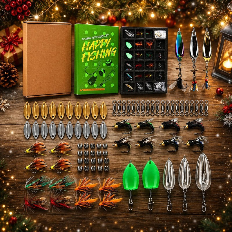 Set med fiskelures och tillbehör - Adventskalender för fiskare