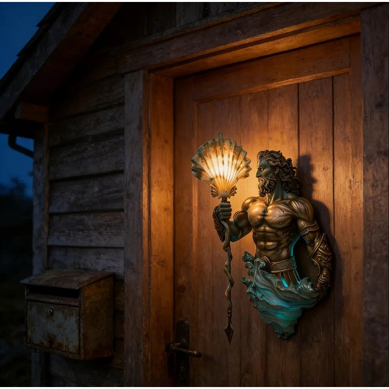 Skulpterad vägglampa - Poseidonfigur
