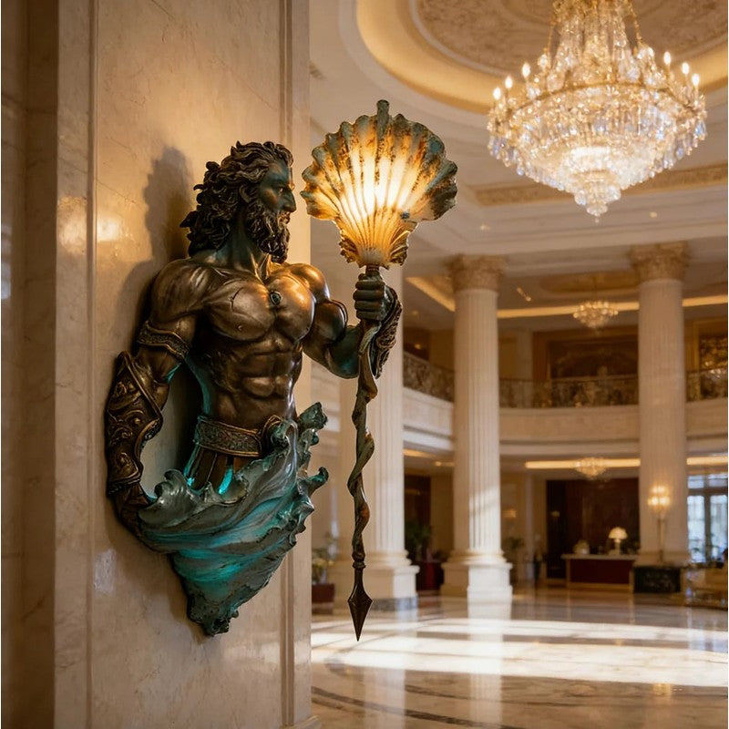 Skulpterad vägglampa - Poseidonfigur