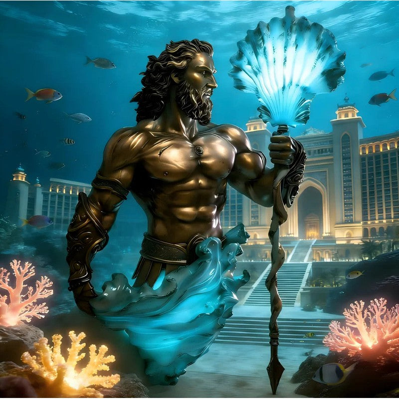 Skulpterad vägglampa - Poseidonfigur