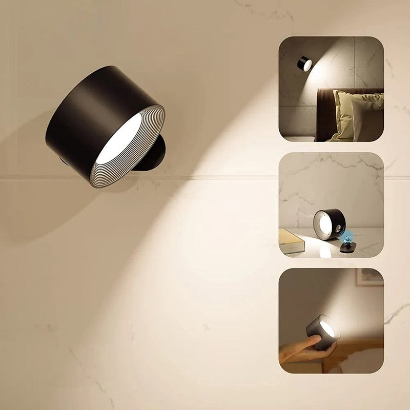 Trådlös vägglampa med 360° roterbar armatur