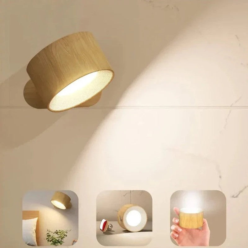 Trådlös vägglampa med 360° roterbar armatur