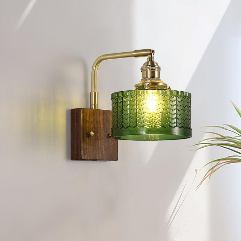 Wandlamp med glaskupa och metallarm - Chevronmönster