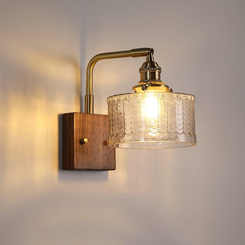 Wandlamp med glaskupa och metallarm - Chevronmönster