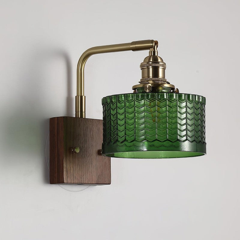 Wandlamp med glaskupa och metallarm - Chevronmönster