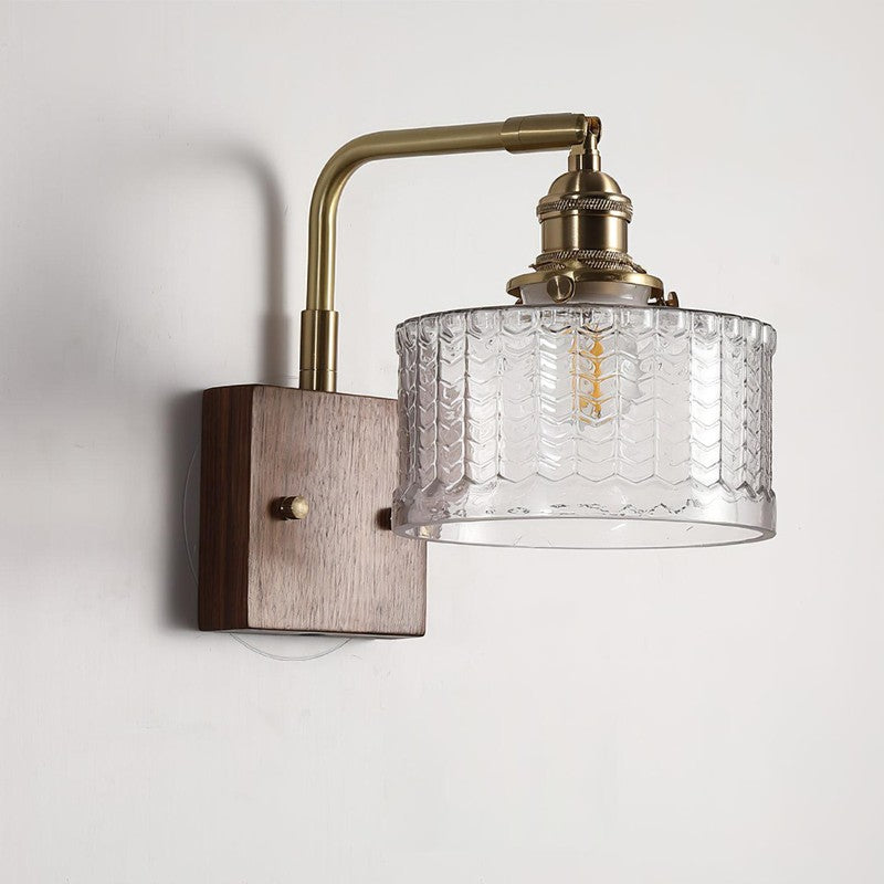 Wandlamp med glaskupa och metallarm - Chevronmönster