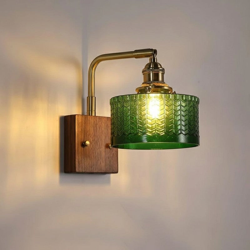Wandlamp med glaskupa och metallarm - Chevronmönster